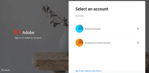Adobe sign in page showing Company or School Account option